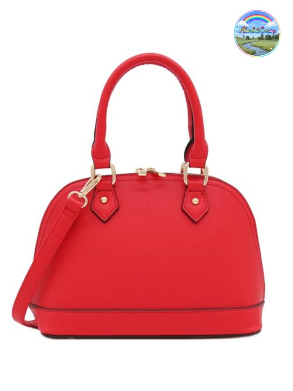 Faux Saffiano Leather Zip-Around Dome Satchel Handbag with Strap